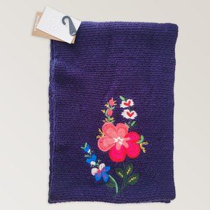 Purple Embroidered Floral Wool Warm Infinity Scarf, Floral Knit Winter Scarf